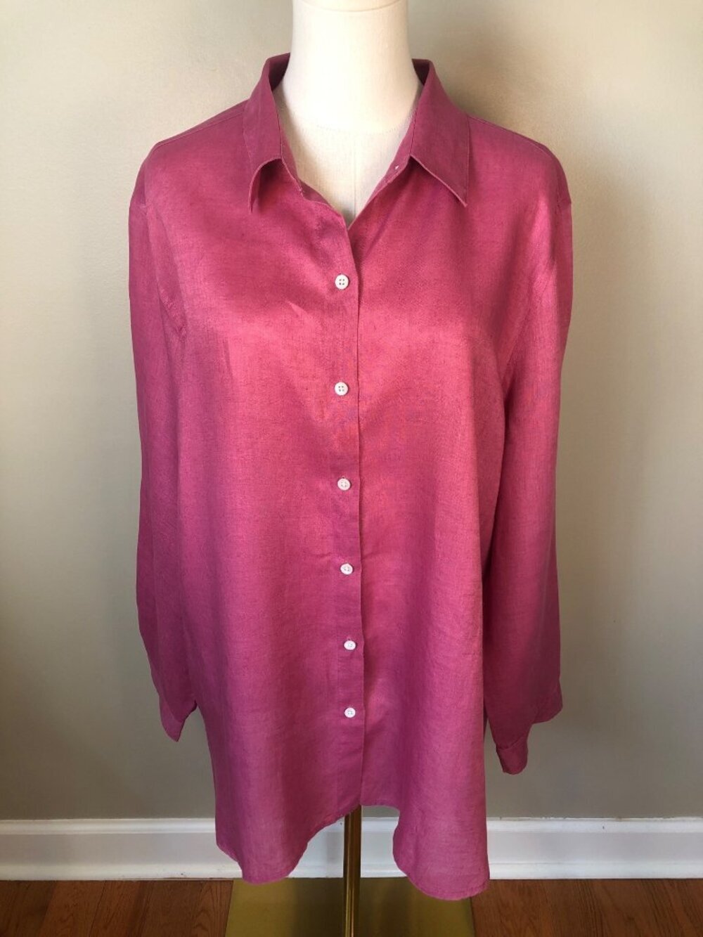 J Jill 100% Linen Button Front Pink Shirt Coastal Grandma Minimalist Size XL